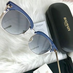 Balmain blue/gold half rimmed sunglasses NWT